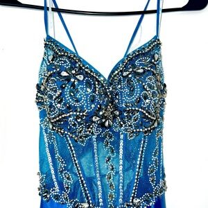 Elegant Blue Embellished Maxi Dress